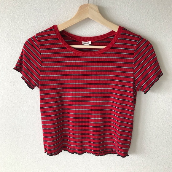 Garage Tops - Garage Red Tee with Stripes